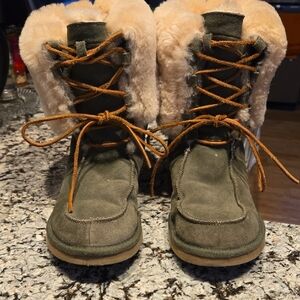 UGG Olive and Tan Fur-Lined Boots